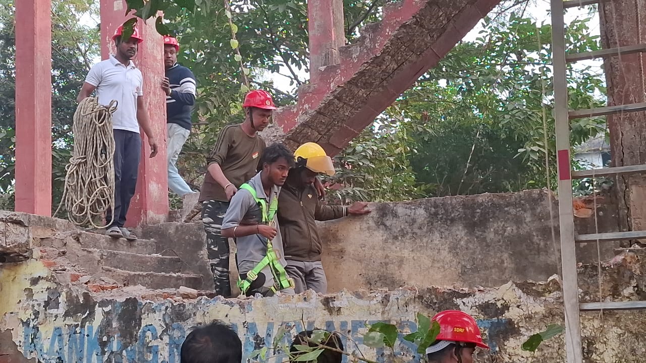 Two youths climbed into a dilapidated water tank, one fell and the other was rescued safely the SDRF team