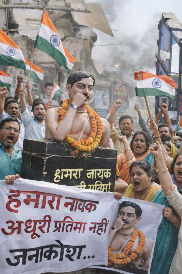 The incomplete statue at Azad Chowk sparked public outrage, a mockery of the honour of martyr Chandrashekhar Azad!